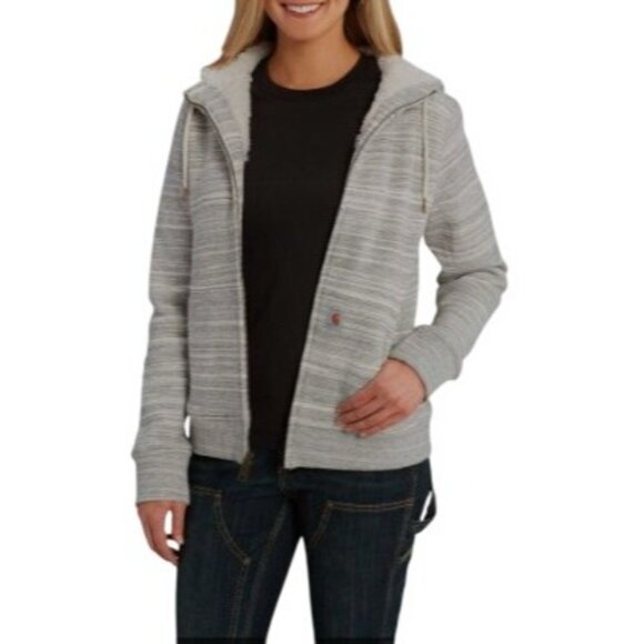 Carhartt Tops - Carhartt Women’s Size Large(12/14) Silver Full Zip Hooded Drawstring Jacket